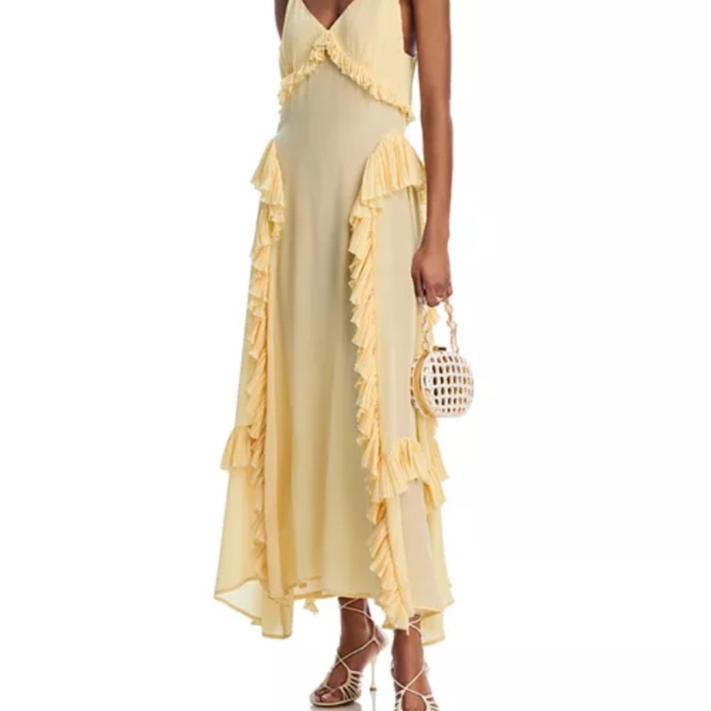 Sea New York Yellow Midi Dress with Ruffles